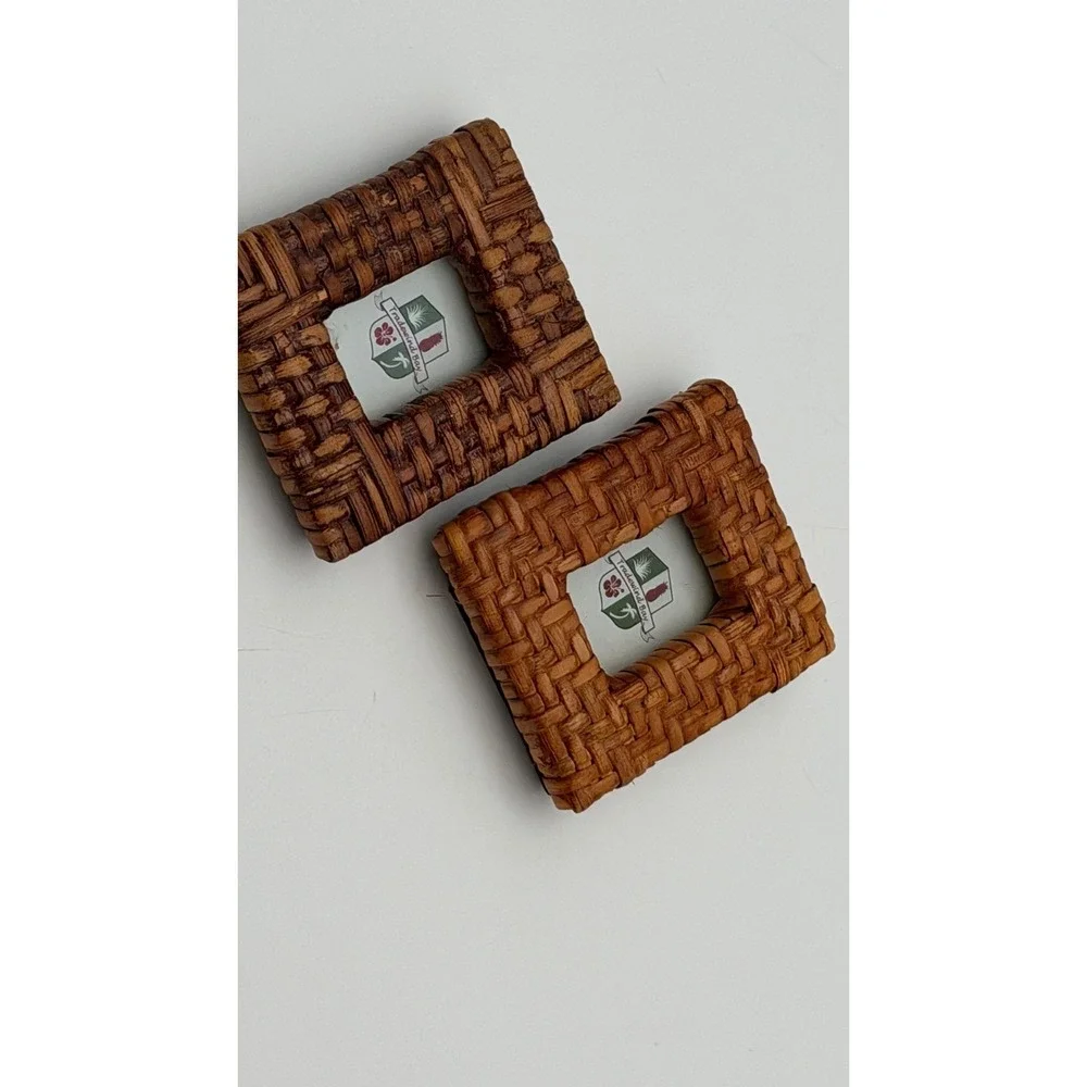 Tradewind Bay Woven Rattan Wicker Square Magnetic Picture Frames Set of 2 Brown